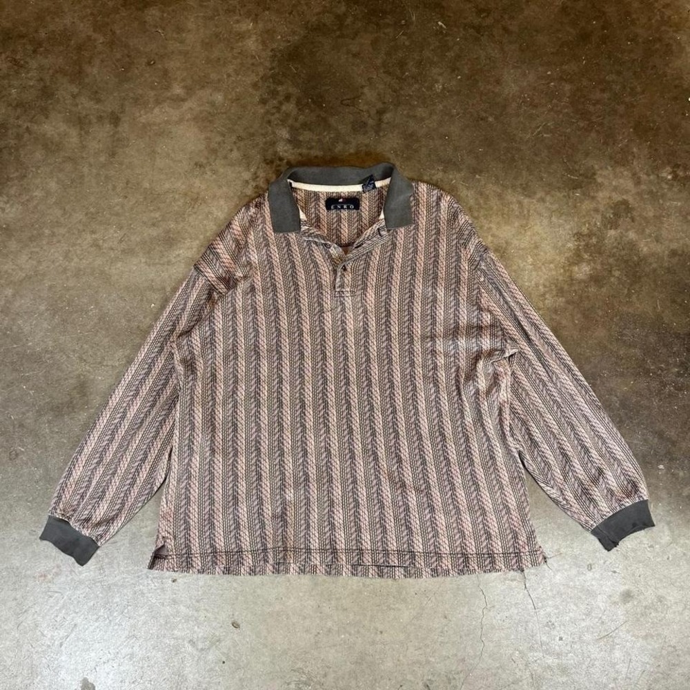 Vintage 90s Enro brown striped long sleeve polo shirt Men's Size L